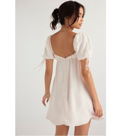 House of CB Princess ivory georgette mini dress Cream Puff Sleeve Women's XS - Picture 4 of 11